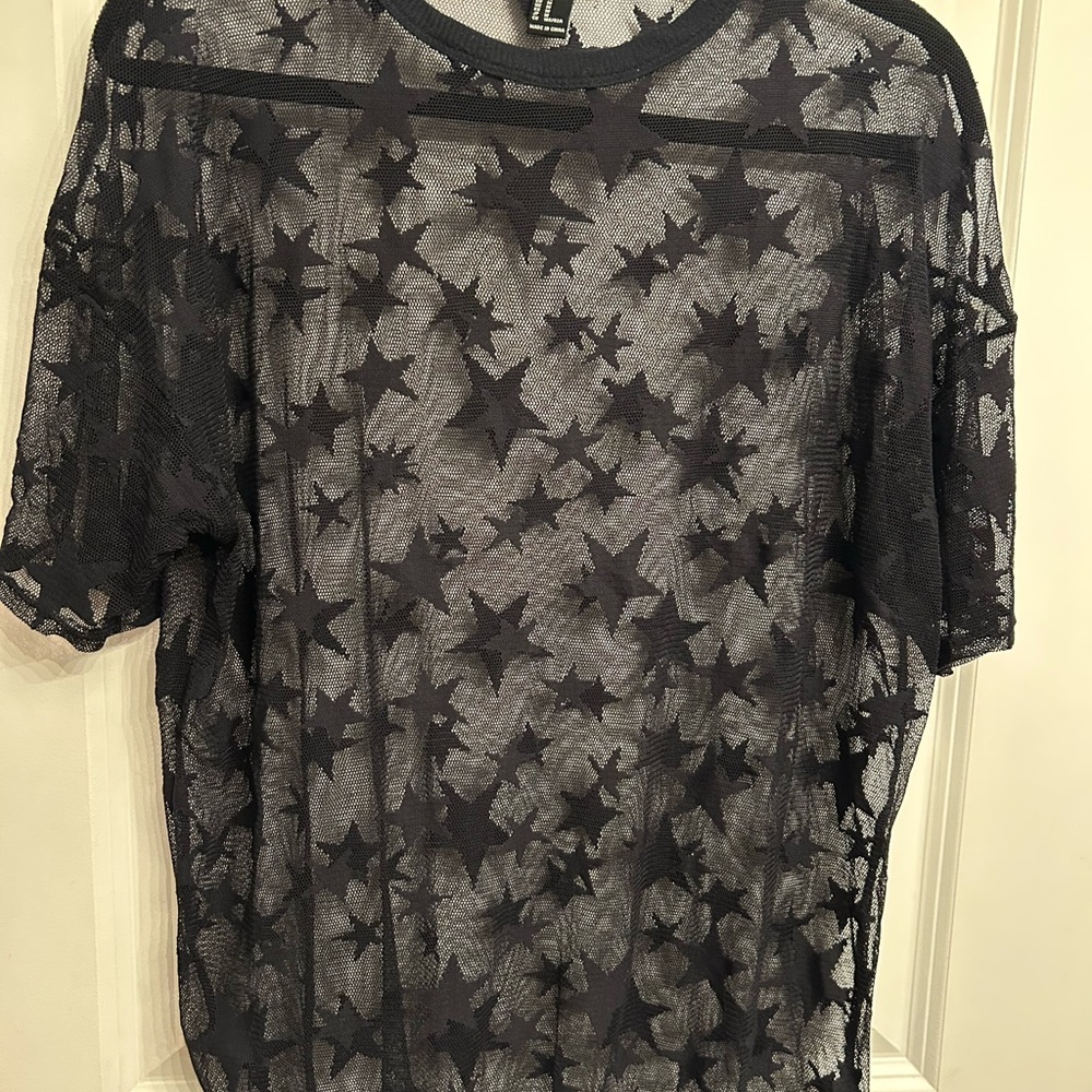 Forever 21 Black Star Pattern Mesh Tee